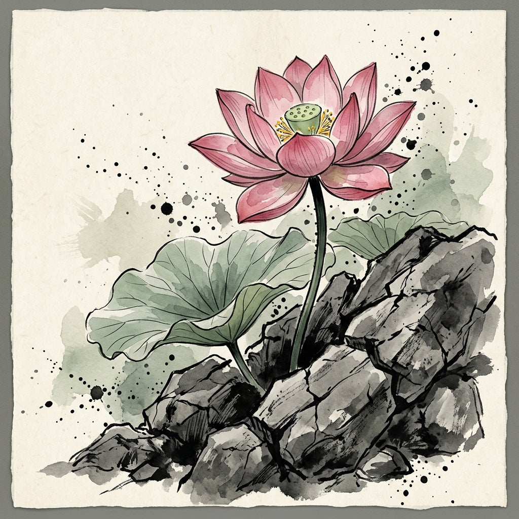 Lotus growing from broken stone